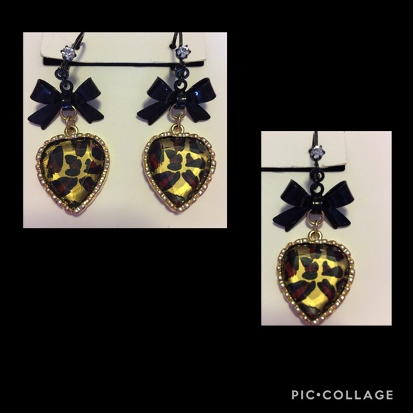 Betsey Johnson Jewelry - NWT Betsey Johnson Heart Leopard Earrings